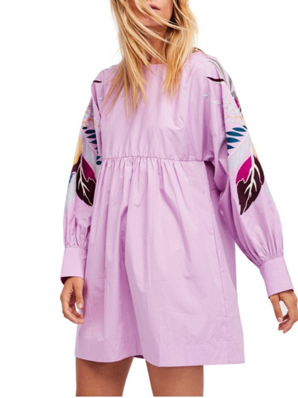 Free people Obsession Lavender Embroidered Balloon-Sleeve Mini Dress